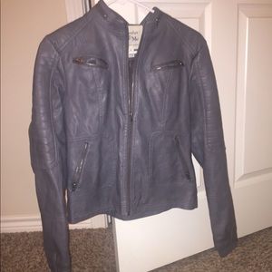 Short gray leather jacket